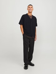 JACK & JONES Black Stuctured Knitted Short Sleeve Button Up Shirt - Image 3 of 6