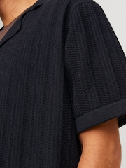 JACK & JONES Black Stuctured Knitted Short Sleeve Button Up Shirt - Image 5 of 6