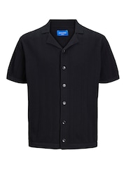 JACK & JONES Black Stuctured Knitted Short Sleeve Button Up Shirt - Image 6 of 6