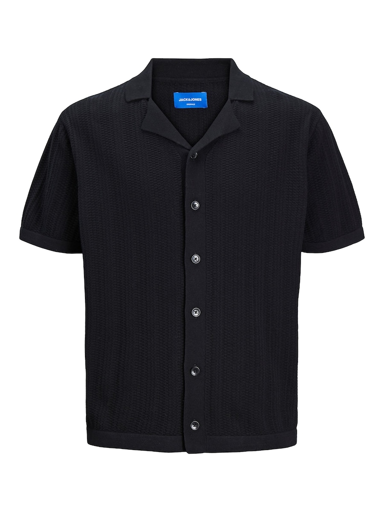 JACK & JONES Black Stuctured Knitted Short Sleeve Button Up Shirt - Image 6 of 6