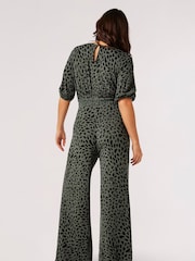 Apricot Green Cheetah Smock Waist Jumpsuit - Image 2 of 4