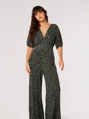 Apricot Green Cheetah Smock Waist Jumpsuit - Image 4 of 4