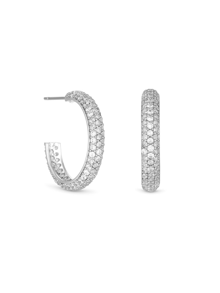 Jon Richard Silver Tone Cubic Zirconia Pave Hoop Earrings - Image 1 of 3 Jon Richard Silver Tone Cubic Zirconia Pave Hoop Earrings - Image 1 of 3