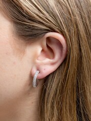 Jon Richard Silver Tone Cubic Zirconia Pave Hoop Earrings - Image 2 of 3