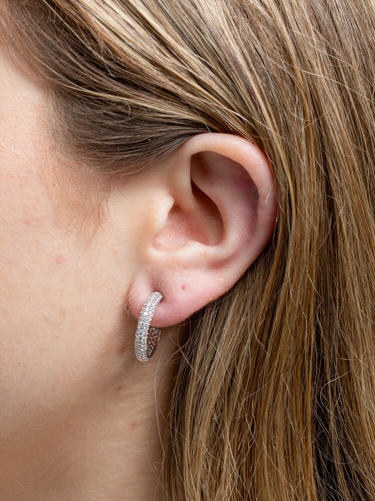 Jon Richard Silver Tone Cubic Zirconia Pave Hoop Earrings - Image 2 of 3 Jon Richard Silver Tone Cubic Zirconia Pave Hoop Earrings - Image 2 of 3