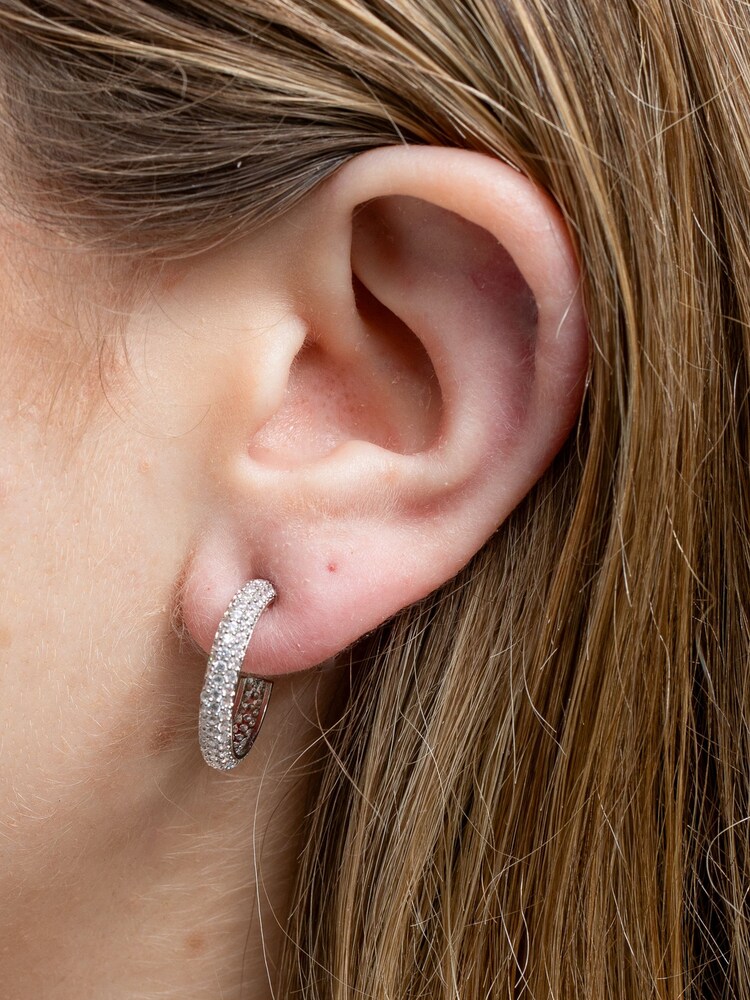 Jon Richard Silver Tone Cubic Zirconia Pave Hoop Earrings - Image 3 of 3 Jon Richard Silver Tone Cubic Zirconia Pave Hoop Earrings - Image 3 of 3