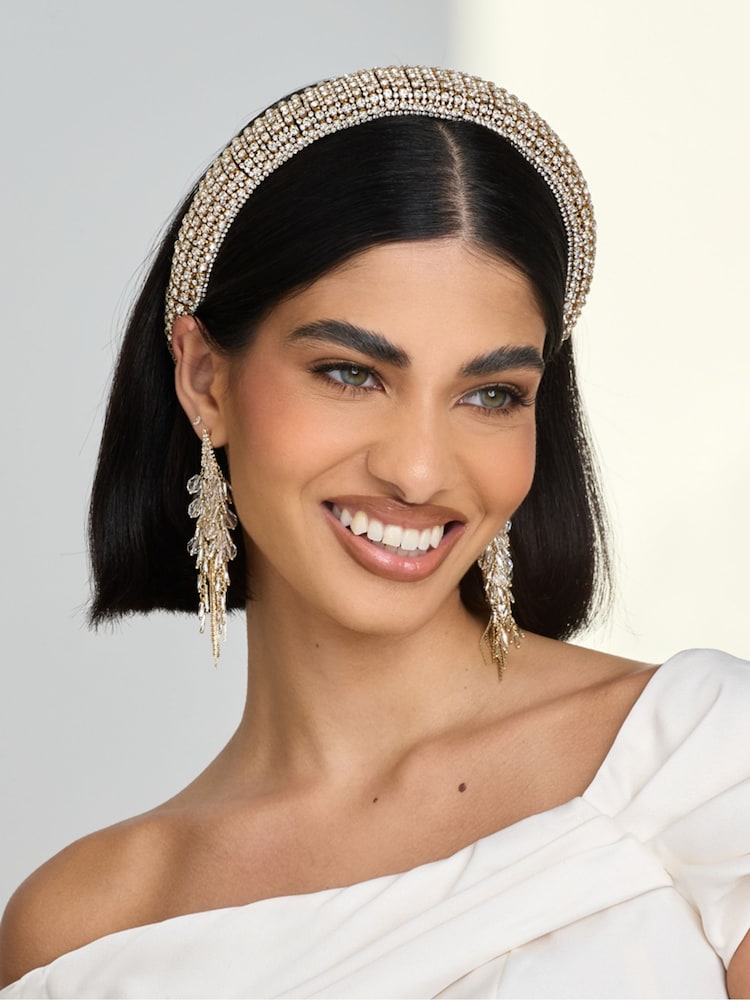 Jon Richard Gold Statement Faceted Bead Linear Earrings - Image 2 of 4