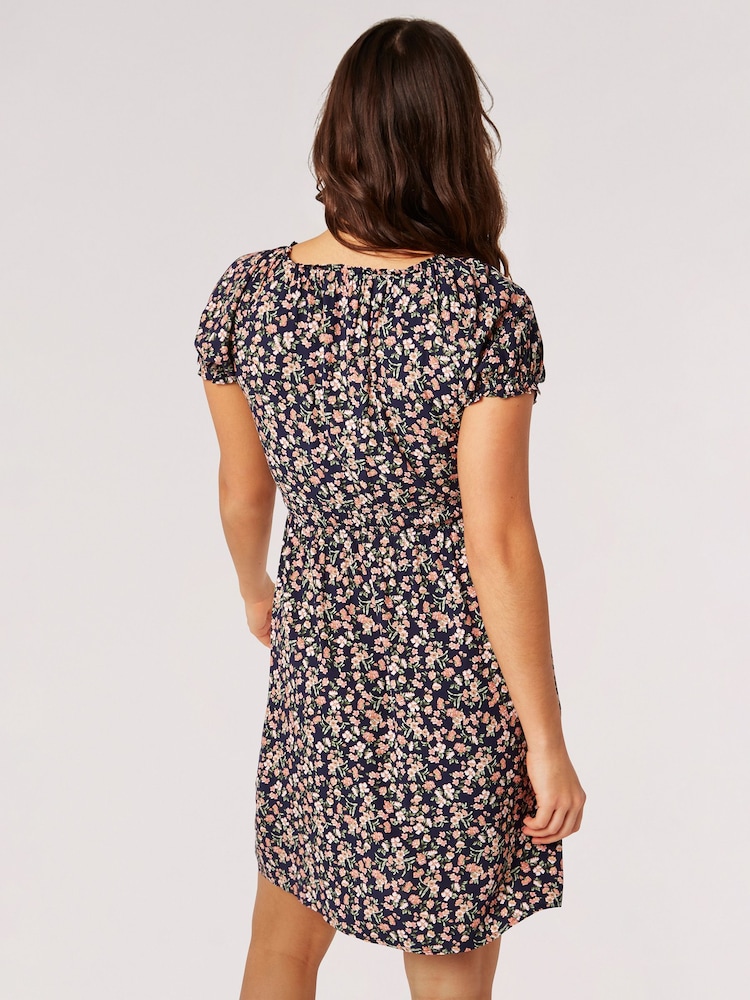 Apricot Blue/white Sketch Ditsy Mini Milkmaid Dress - Image 2 of 4
