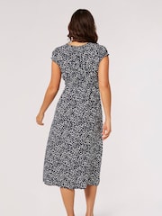 Apricot Blue Navy Brush Dot Milkmaid Midi Dress - Image 2 of 8