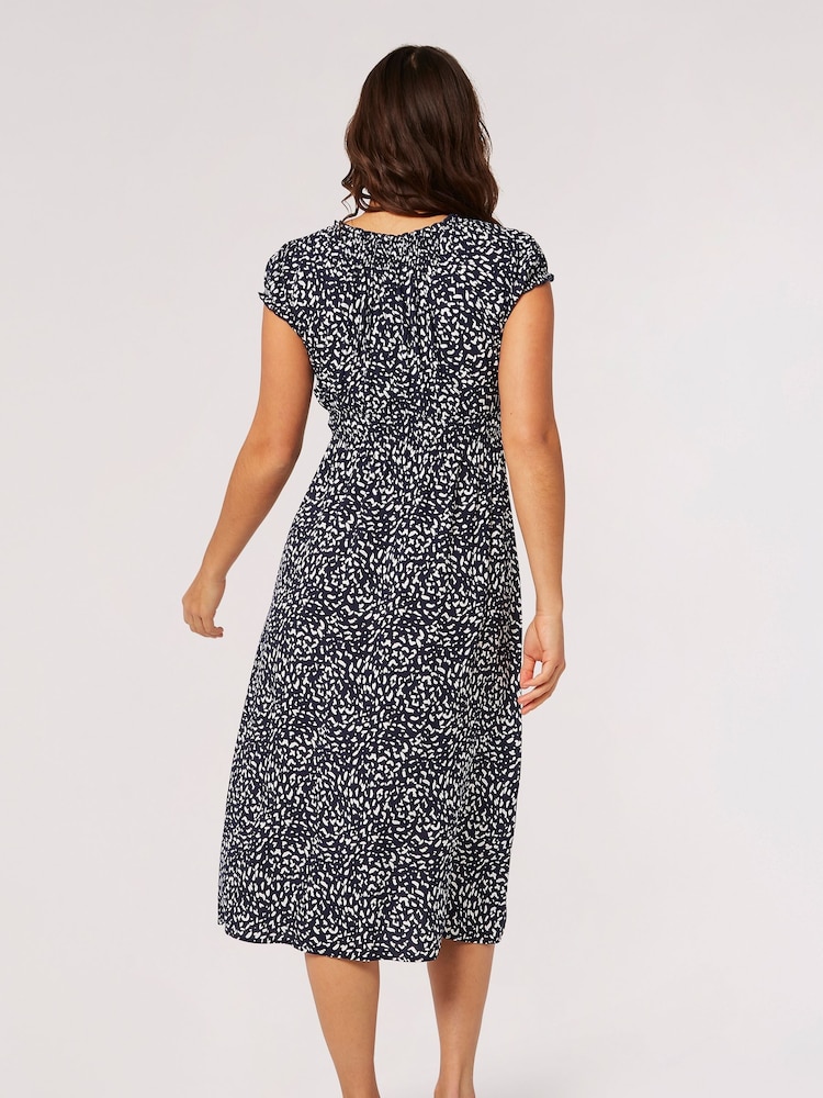 Apricot Blue Navy Brush Dot Milkmaid Midi Dress - Image 2 of 8