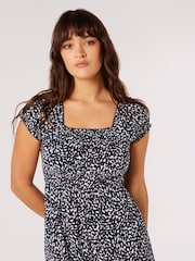 Apricot Blue Navy Brush Dot Milkmaid Midi Dress - Image 3 of 8