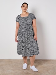 Apricot Blue Navy Brush Dot Milkmaid Midi Dress - Image 5 of 8