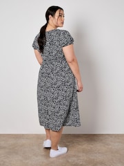 Apricot Blue Navy Brush Dot Milkmaid Midi Dress - Image 8 of 8
