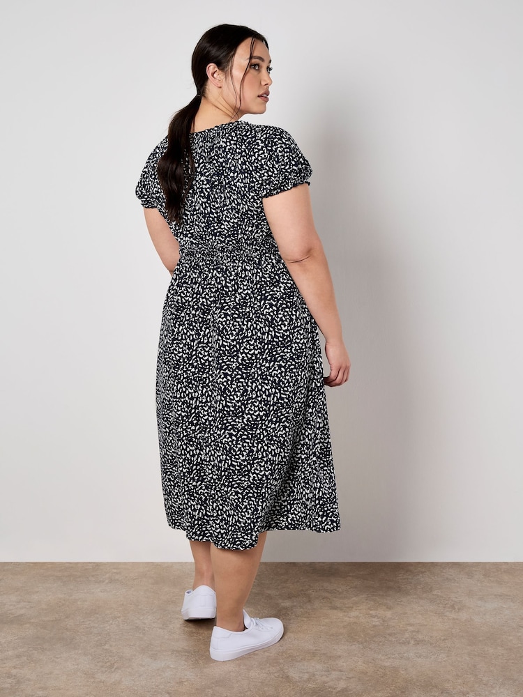 Apricot Blue Navy Brush Dot Milkmaid Midi Dress - Image 8 of 8