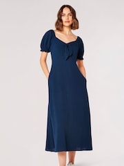 Apricot Blue Tie Detail Milkmaid Midaxi Dress - Image 1 of 8