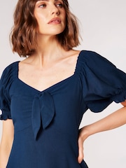 Apricot Blue Tie Detail Milkmaid Midaxi Dress - Image 2 of 8