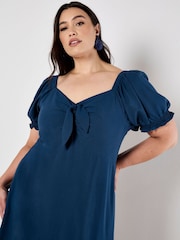 Apricot Blue Tie Detail Milkmaid Midaxi Dress - Image 6 of 8
