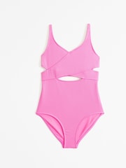Розовый купальник в рубчик с вырезом Abercrombie & Fitch - Изображение 1 из 2