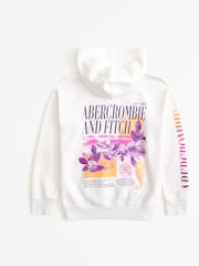 Abercrombie & Fitch White Graphic Floral Back Print Logo Hoodie - Image 2 of 2