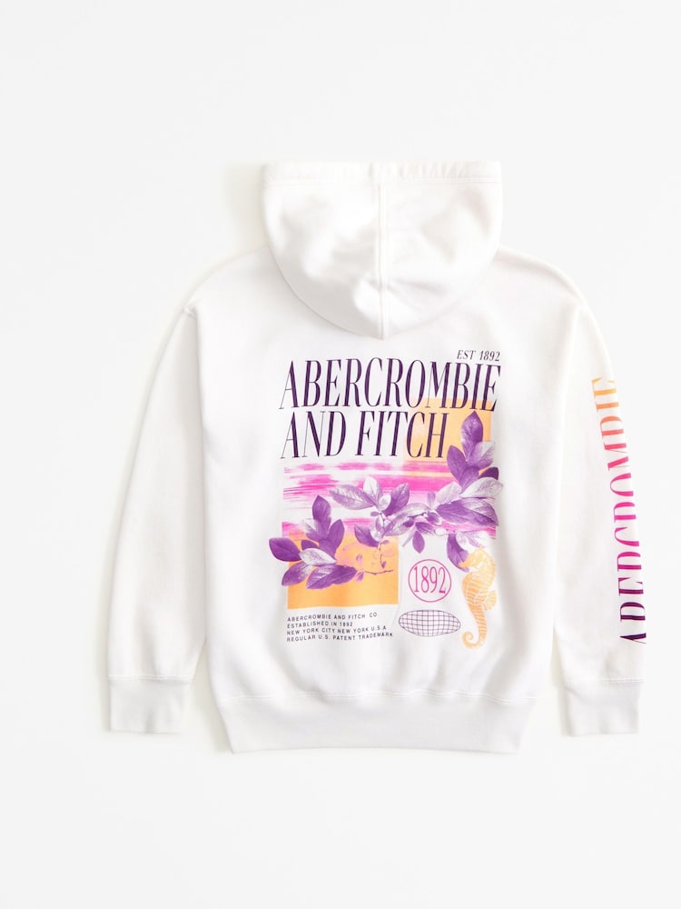 Abercrombie & Fitch White Graphic Floral Back Print Logo Hoodie - Image 2 of 2