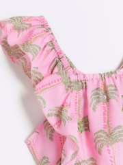River Island Pink Girls Palm Print Playsuit - Image 3 of 4