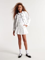 Abercrombie & Fitch Denim Pleated White Skirt With Belt - Image 3 of 6