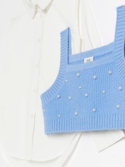 River Island Blue Girls Pearl Embellished Hybrid Jumper Set - Image 6 of 7