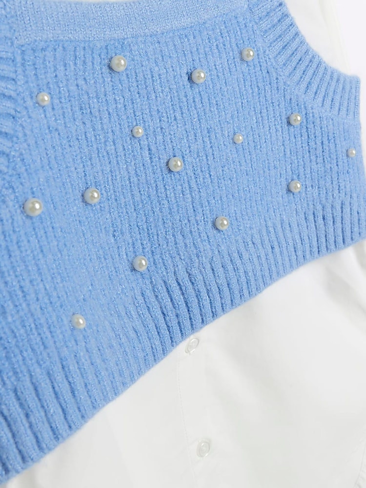 River Island Blue Girls Pearl Embellished Hybrid Jumper Set - Image 7 of 7 River Island Blue Girls Pearl Embellished Hybrid Jumper Set - Image 7 of 7