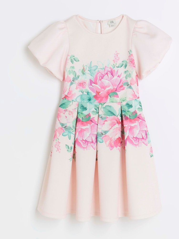 River Island Pink Girls Printed Scuba Dress - Image 1 of 3