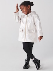River Island White Mini Girls Glitter Hooded Rain Jacket - Image 1 of 3