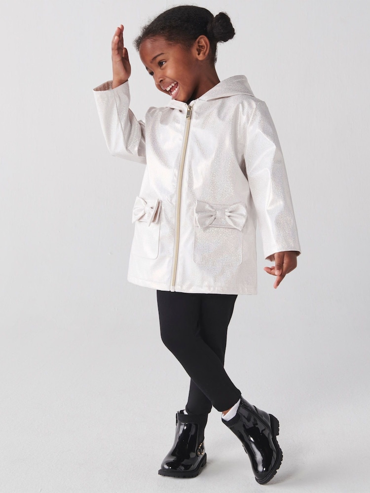 River Island White Mini Girls Glitter Hooded Rain Jacket - Image 1 of 3 River Island White Mini Girls Glitter Hooded Rain Jacket - Image 1 of 3