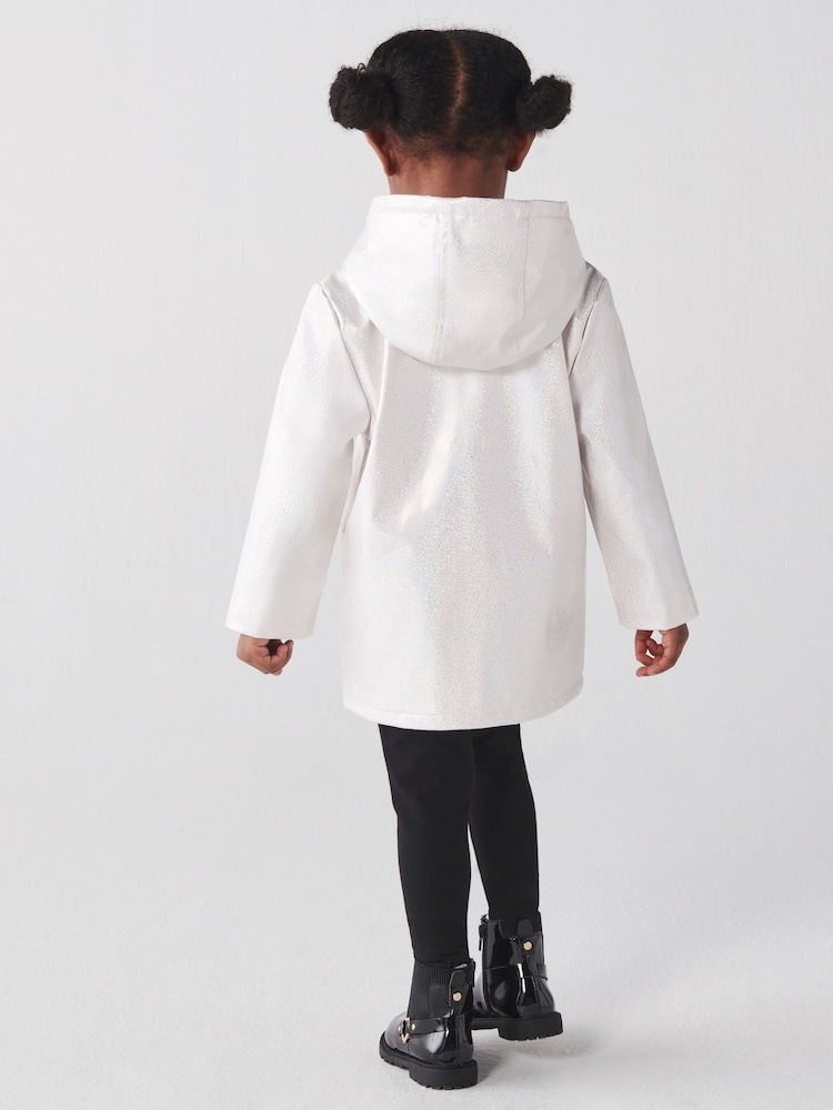 River Island White Mini Girls Glitter Hooded Rain Jacket - Image 2 of 3 River Island White Mini Girls Glitter Hooded Rain Jacket - Image 2 of 3