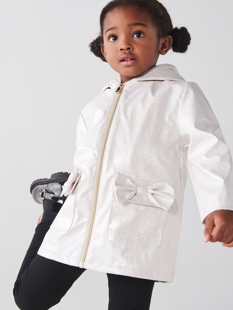 River Island White Mini Girls Glitter Hooded Rain Jacket - Image 3 of 3 River Island White Mini Girls Glitter Hooded Rain Jacket - Image 3 of 3