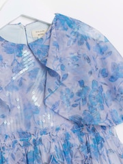 River Island Blue 100% Cotton Girls Floral Tierred Dress - Image 2 of 3