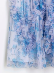 River Island Blue 100% Cotton Girls Floral Tierred Dress - Image 3 of 3