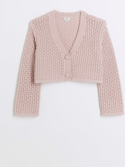 rožnata - River Island Dekleta bež kvačkanje 100% bombaž Crop pletena jopa - Slika 2 iz 4