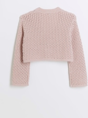 rožnata - River Island Dekleta bež kvačkanje 100% bombaž Crop pletena jopa - Slika 3 iz 4
