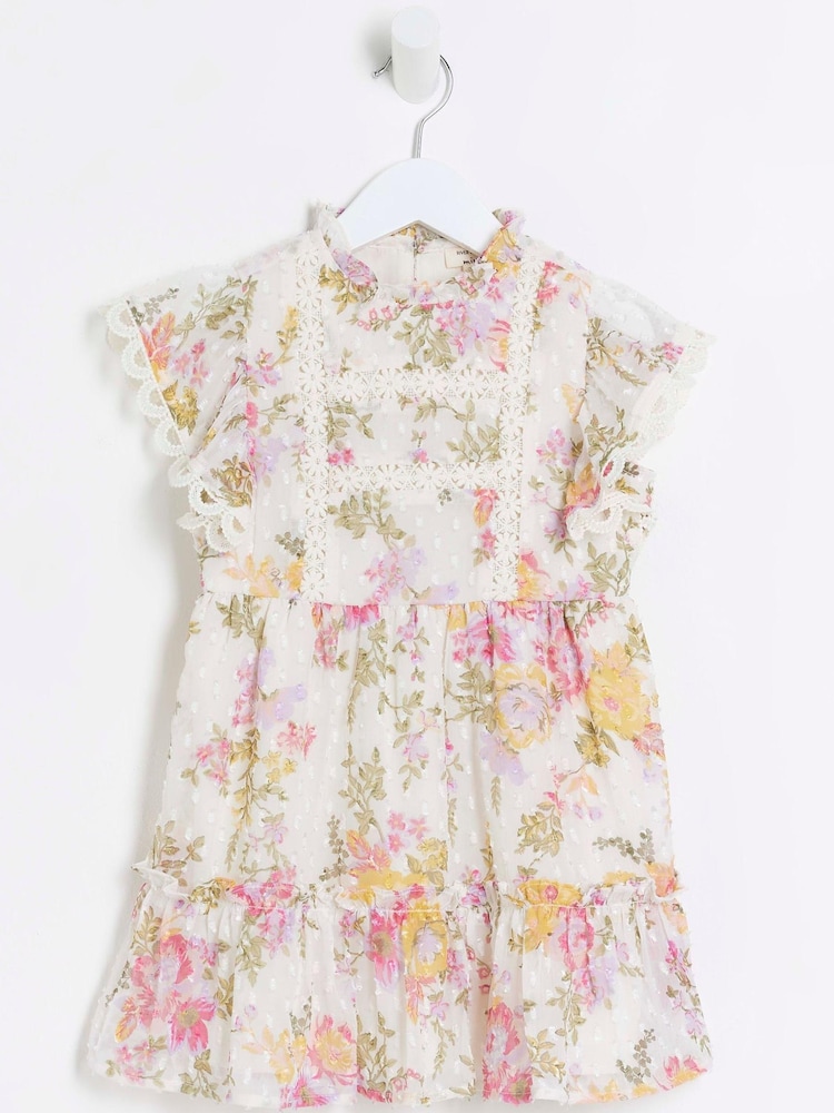 River Island Pink Mini Girls Floral Chiffon Dress - Image 1 of 4