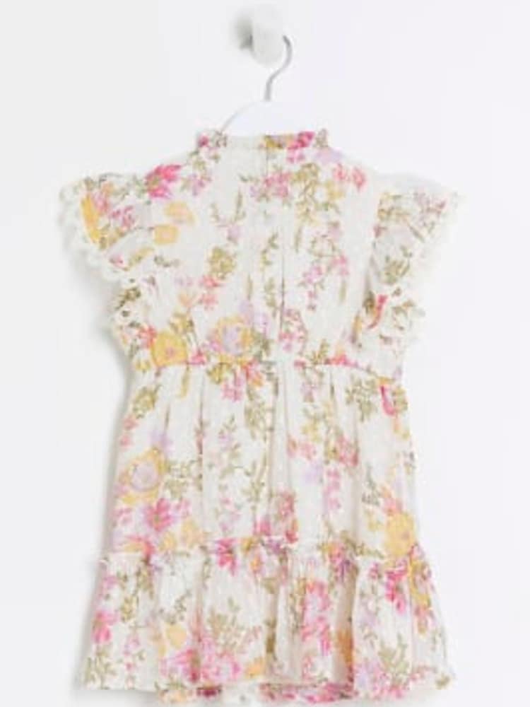 River Island Pink Mini Girls Floral Chiffon Dress - Image 2 of 4 River Island Pink Mini Girls Floral Chiffon Dress - Image 2 of 4