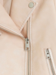 River Island Pink Girls Faux Leather Distressed Biker Jacket - Image 2 of 3