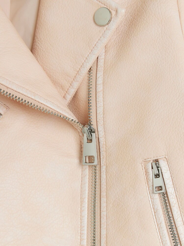 River Island Pink Girls Faux Leather Distressed Biker Jacket - Image 2 of 3