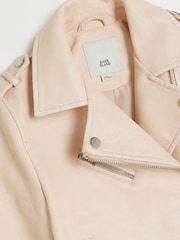 River Island Pink Girls Faux Leather Distressed Biker Jacket - Image 3 of 3
