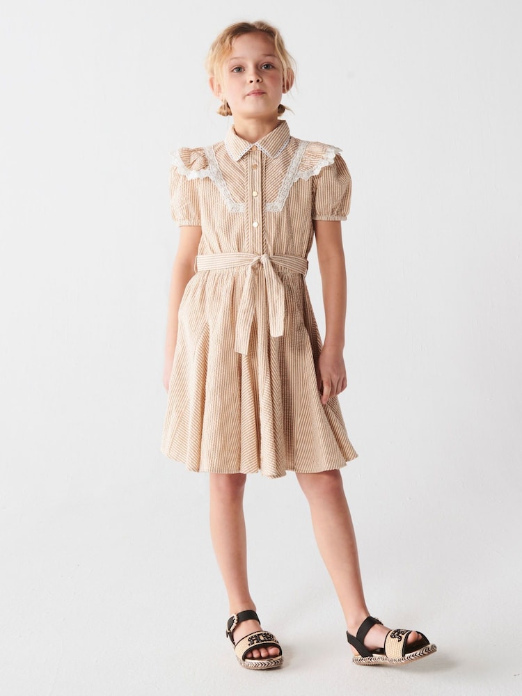 River Island Brown Girls Bias Cut Stripe Dress - Image 1 of 4