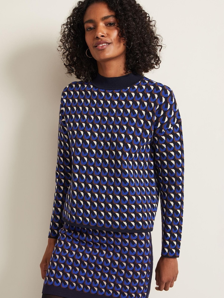 Phase Eight Blue Nicole Geo Twin Set Jumper - Image 1 of 7