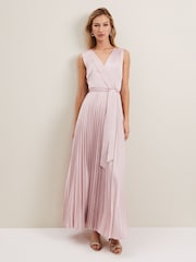 Phase Eight Pink Bonnie Pleat Wrap Satin Maxi Dress - Image 1 of 7