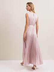 Phase Eight Pink Bonnie Pleat Wrap Satin Maxi Dress - Image 2 of 7