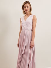 Phase Eight Pink Bonnie Pleat Wrap Satin Maxi Dress - Image 3 of 7