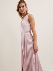Phase Eight Pink Bonnie Pleat Wrap Satin Maxi Dress - Image 4 of 7