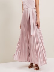 Phase Eight Pink Bonnie Pleat Wrap Satin Maxi Dress - Image 6 of 7
