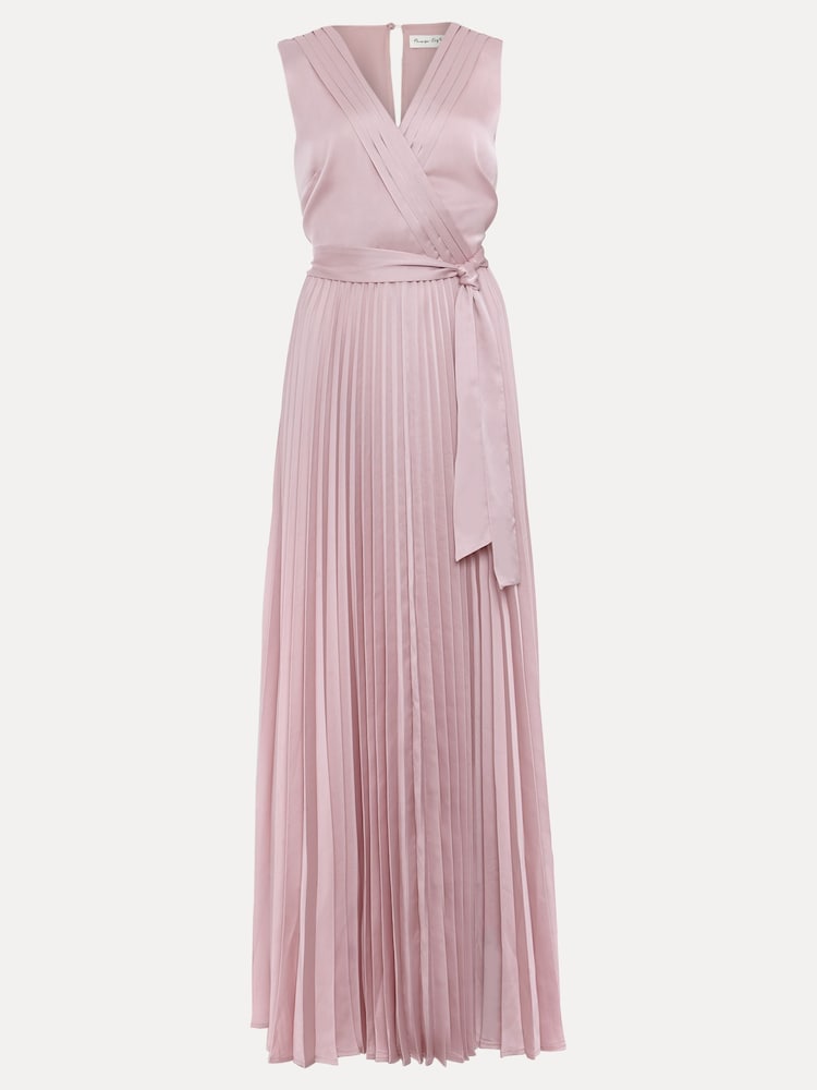 Phase Eight Pink Bonnie Pleat Wrap Satin Maxi Dress - Image 7 of 7
